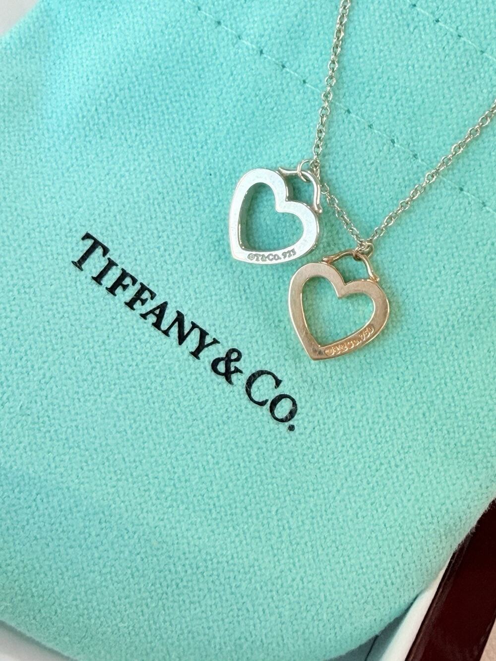 Tiffany & Co. Silver / 18K Rose Gold Sentimental Heart two-pendant Necklace